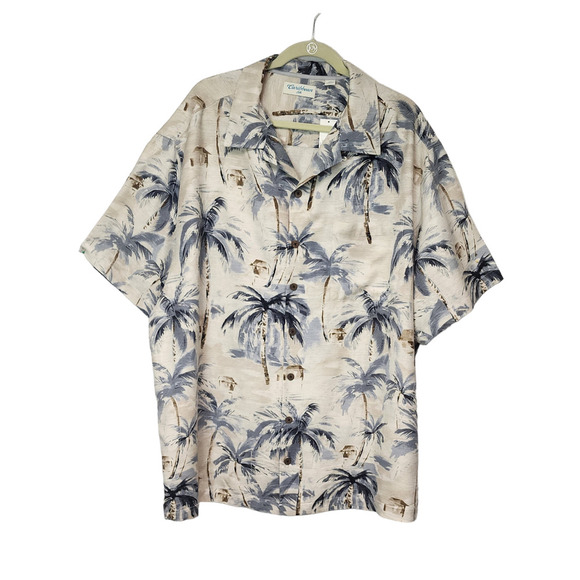 Caribbean Hawaiian Shirt Multicolor Cream/Blue Palm Trees Button Down 2XB NWT - Picture 1 of 11